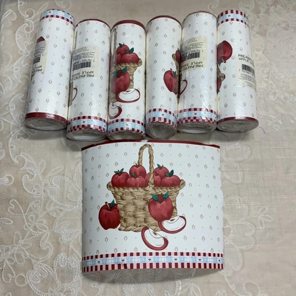 Vintage Apple Basket Wallpaper Border Pre-Pasted 6 Rolls 24 Yds Pattern 0124 USA